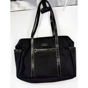 Vintage Kate Spade Black‎ Nylon Baby Diaper Bag Tote Leather Trim